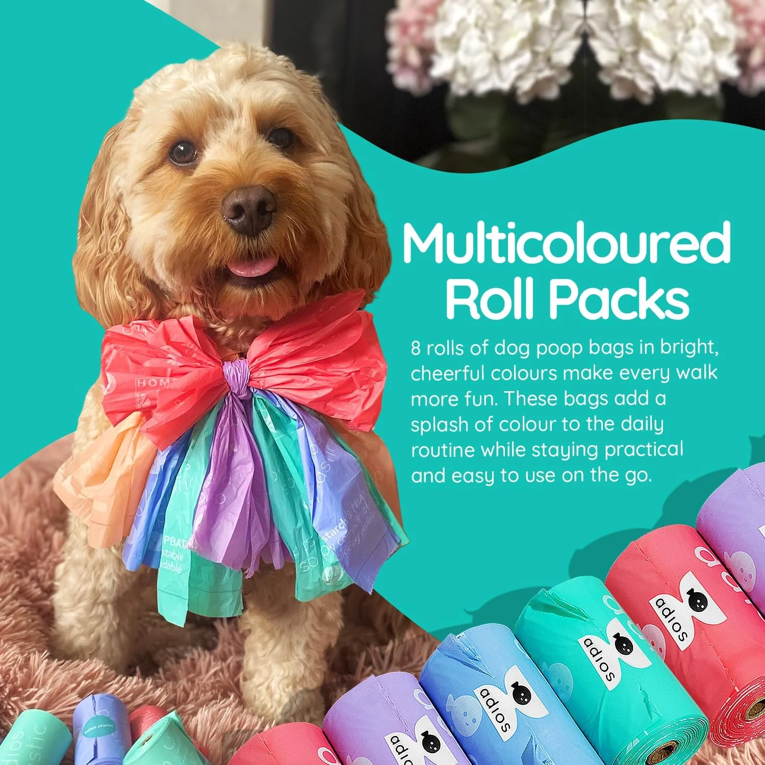 Adios Plastic | 🌈 Rainbow Compostable Poo Bags - 120 Bags (8 Rolls) - Image 6